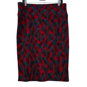 NWT LuLaRoe Cassie red turquoise black feather print pencil skirt size XL